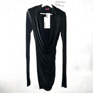 Gauge 81 UTENA Padded Shoulder Ruched BLACK Longsleeve Mini Dress SIZE XS